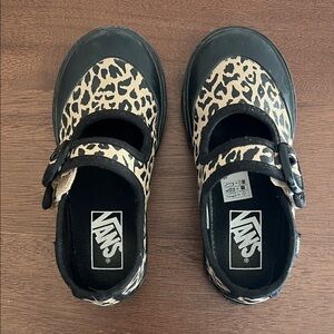 Vans Kids Black and Tan Leopard Mary Jane Sneakers